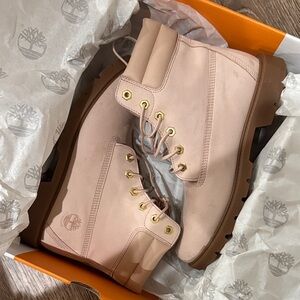 Timberland Women's Light Pink Waterproof Combat Boots (Linden Woods-Rugby Tan)